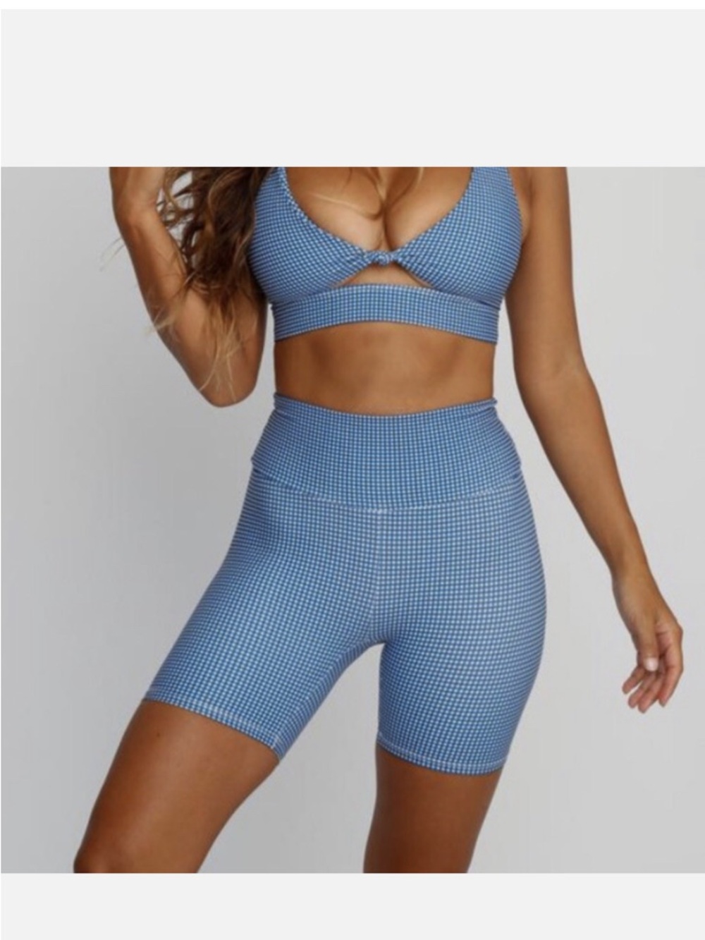 Skatie Blue Gingham High-Waist Bike Shorts